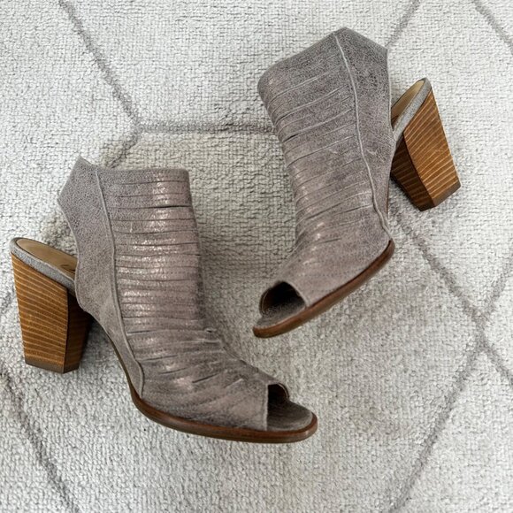 Paul Green Metallic Leather Cayanne Peep Toe Sandal Heels Sz 10 - Picture 4 of 5